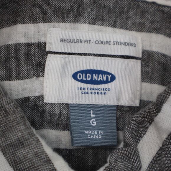 Old Navy Shirt Mens L Gray Short Sleeve Chest Button Down Striped Polo - Picture 2 of 15